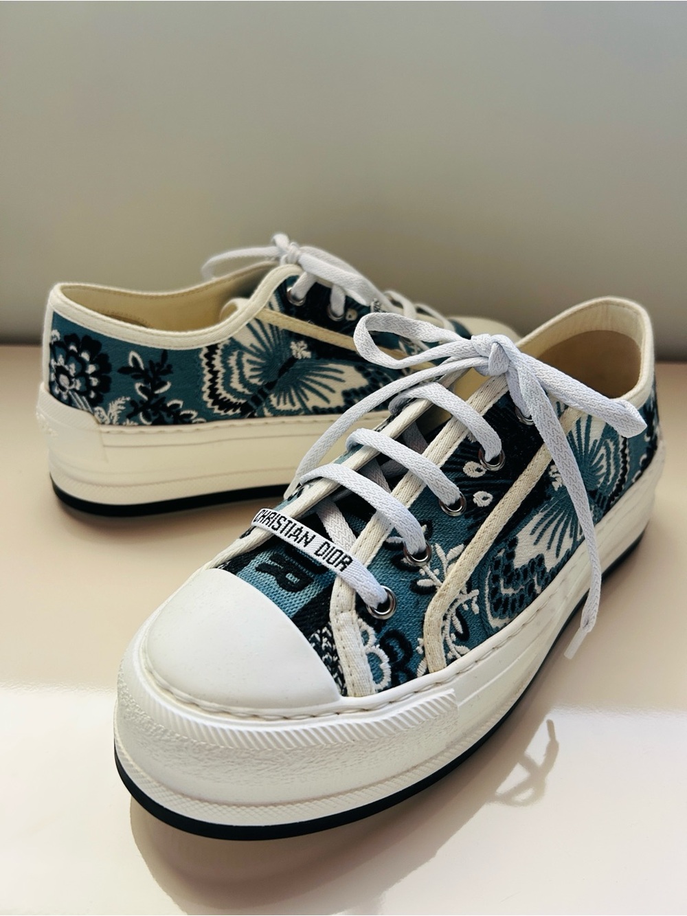 NEW Christian Dior Walk'n'Dior Blue Butterfly Bandana Platform Sneakers 37.5